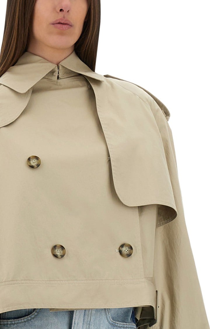 Stella McCartney Cropped Double-Breasted Trench Coat With Belt Neutraal