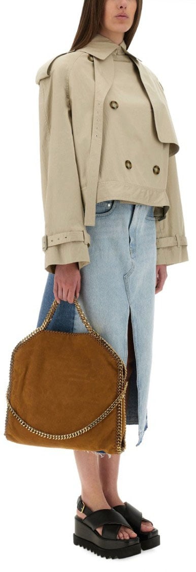 Stella McCartney Cropped Double-Breasted Trench Coat With Belt Neutraal