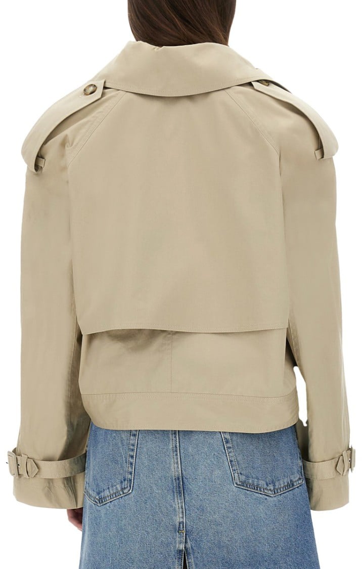 Stella McCartney Cropped Double-Breasted Trench Coat With Belt Neutraal