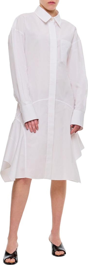 Stella McCartney Asymmetrical Hem Cotton Shirt Dress with Concealed Front Closure Wit