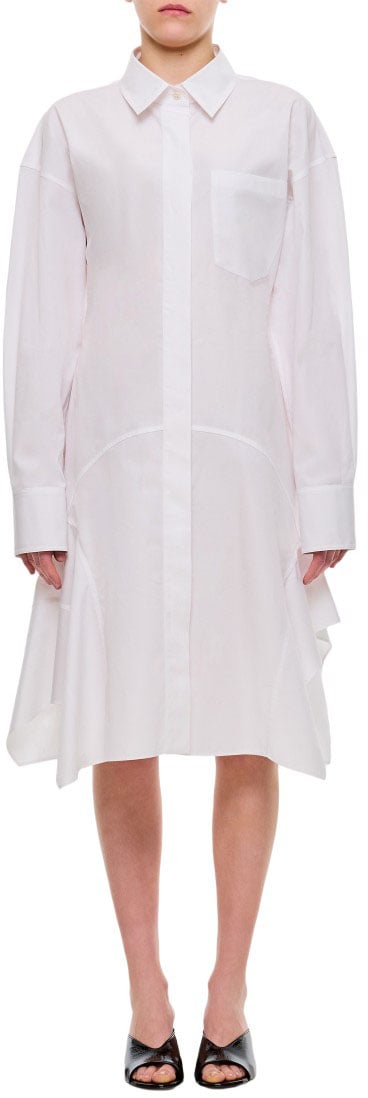 Stella McCartney Asymmetrical Hem Cotton Shirt Dress with Concealed Front Closure Wit