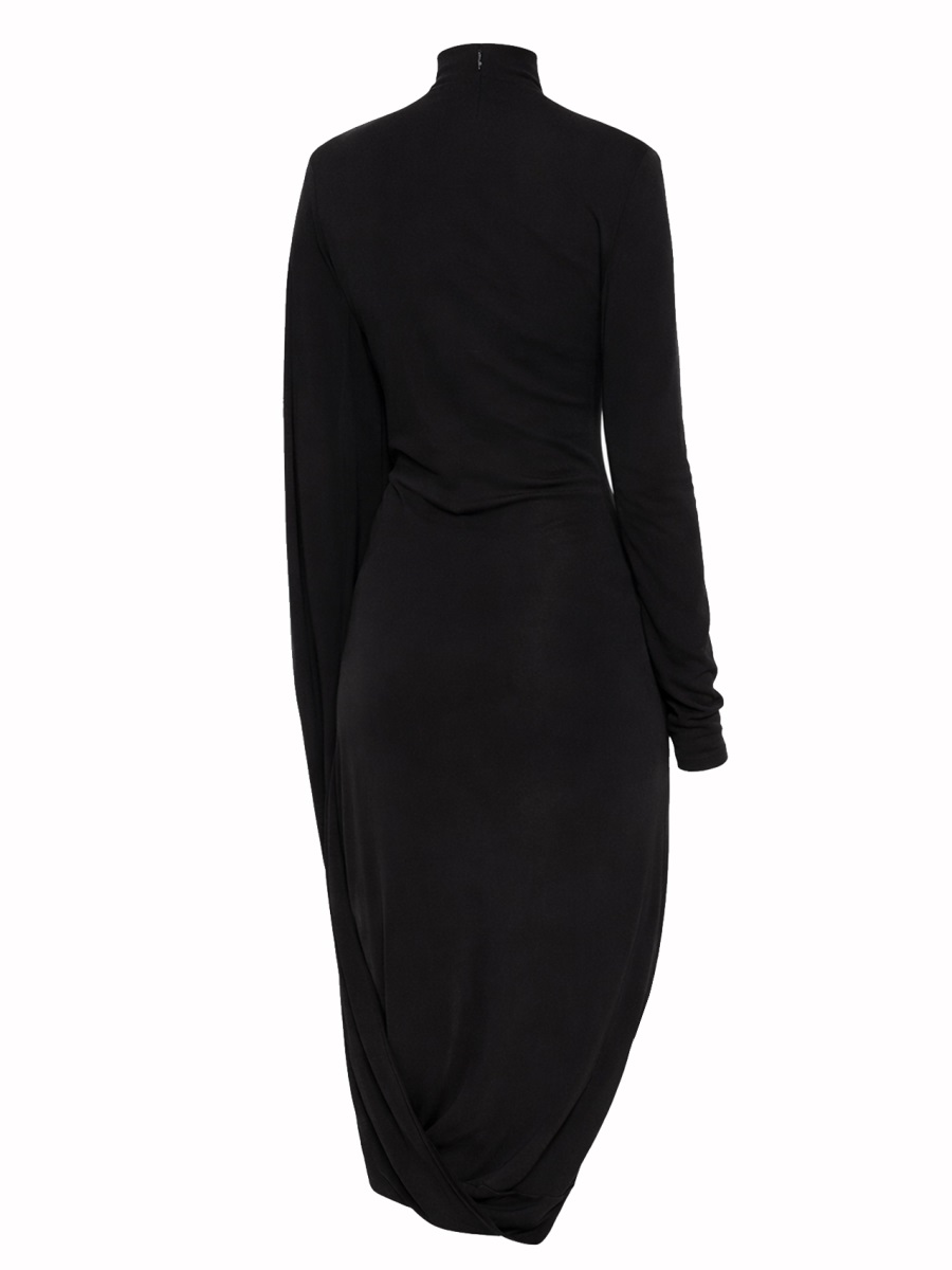 Stella McCartney Viscose Draped Uneven Hem Midi Dress Zwart