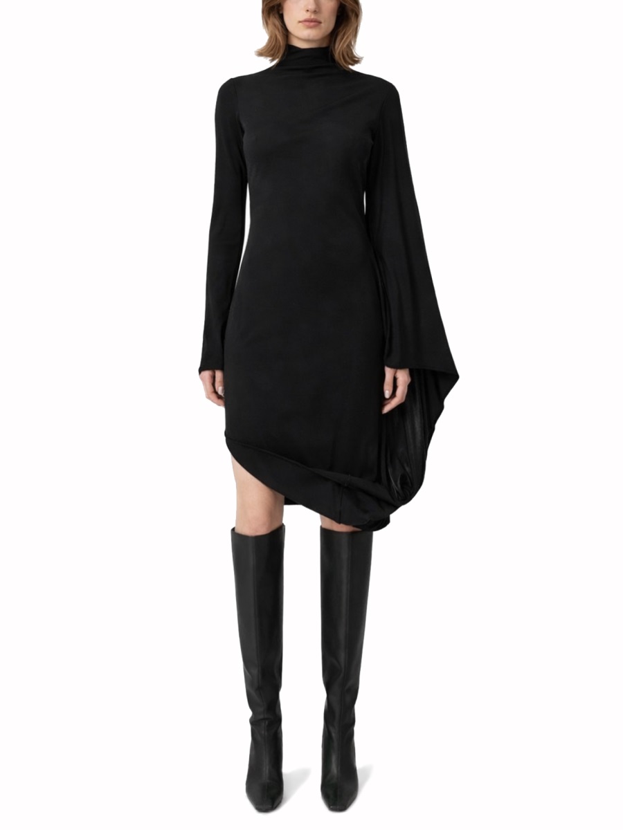 Stella McCartney Viscose Draped Uneven Hem Midi Dress Zwart