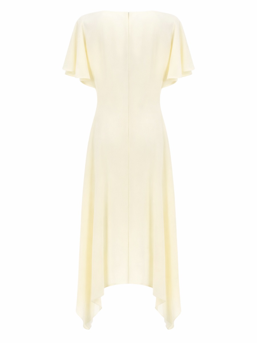 Stella McCartney Asymmetrical Viscose-Blend Flutter Sleeves Midi Dress Neutraal