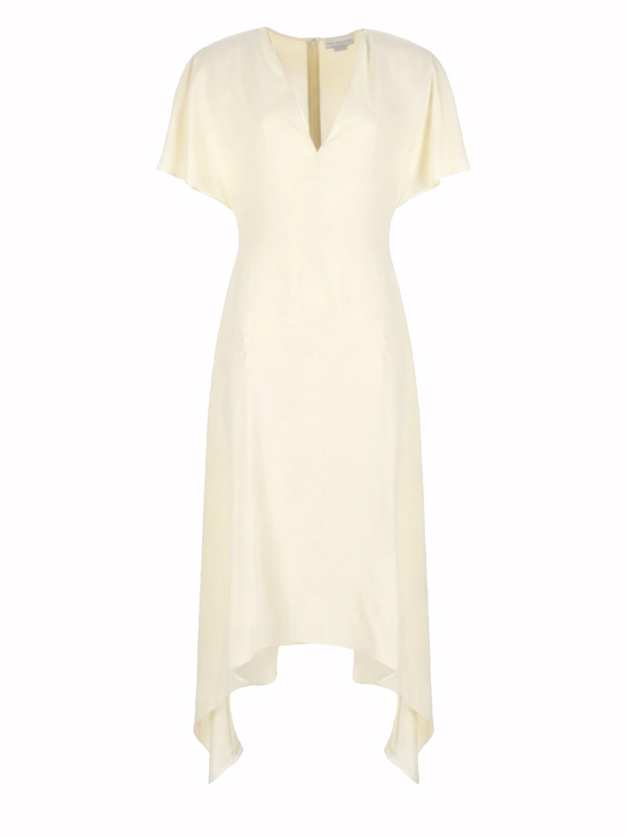 Stella McCartney Asymmetrical Viscose-Blend Flutter Sleeves Midi Dress Neutraal