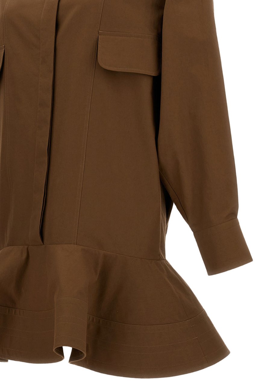 Stella McCartney Structured Washed Cotton Peplum Shirt Dress Bruin