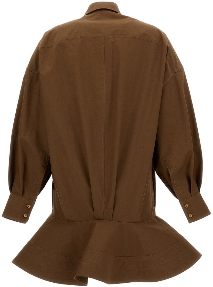 Stella McCartney Structured Washed Cotton Peplum Shirt Dress Bruin