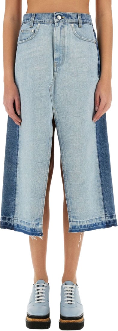 Stella McCartney Denim Skirt With Contrasting Panel Blauw