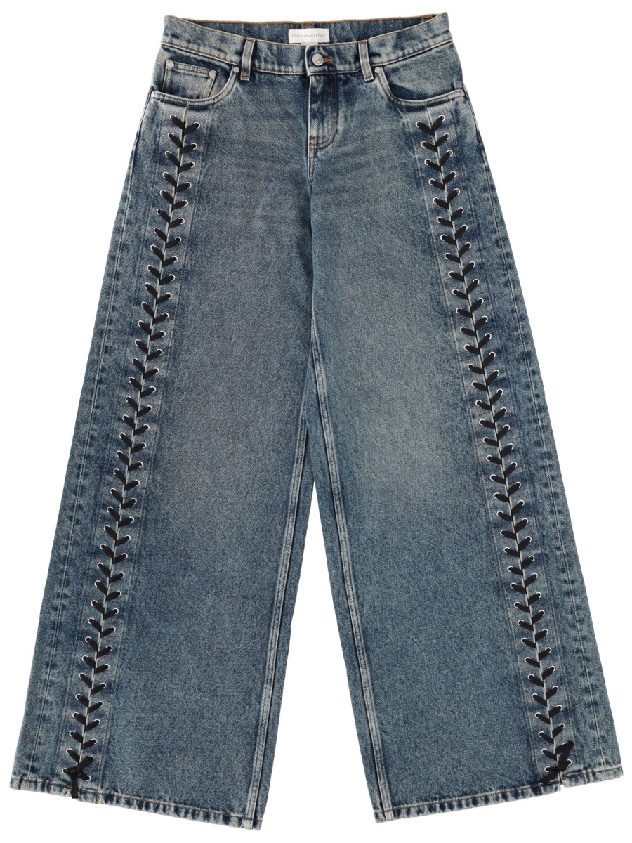 Stella McCartney Lace-Up Cotton Medium Wash Jeans Grijs