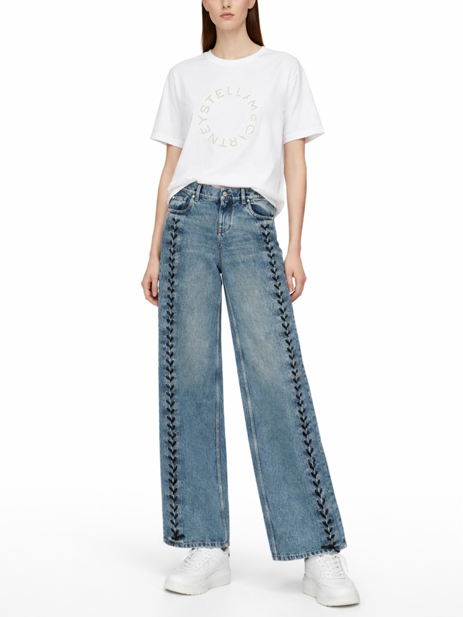 Stella McCartney Lace-Up Cotton Medium Wash Jeans Grijs