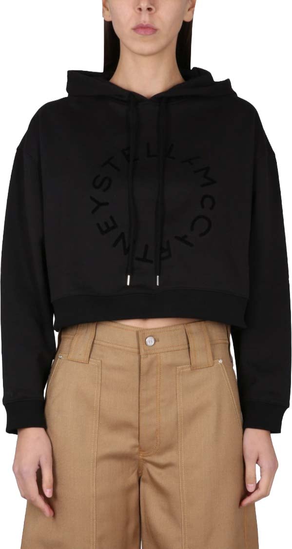 Stella McCartney Cropped Sweatshirt With Logo Zwart
