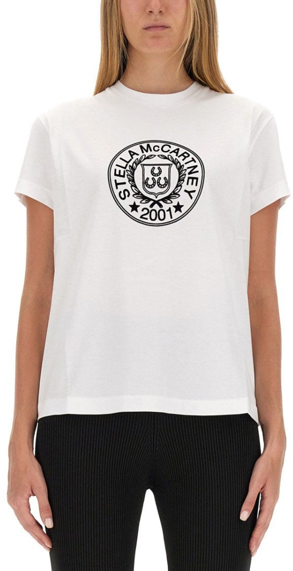 Stella McCartney Round Neck T-Shirt With Bold Logo Print Wit