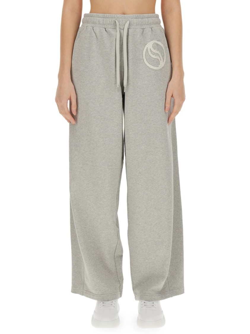 Stella McCartney Wide Leg Cotton Jogging Pants With Subtle Logo Grijs