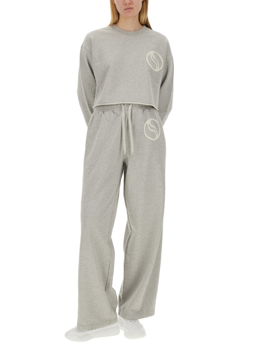 Stella McCartney Wide Leg Cotton Jogging Pants With Subtle Logo Grijs