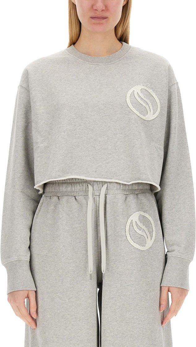 Stella McCartney Cropped Grey Sweatshirt With Subtle Logo Grijs