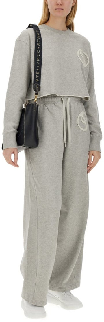 Stella McCartney Cropped Grey Sweatshirt With Subtle Logo Grijs