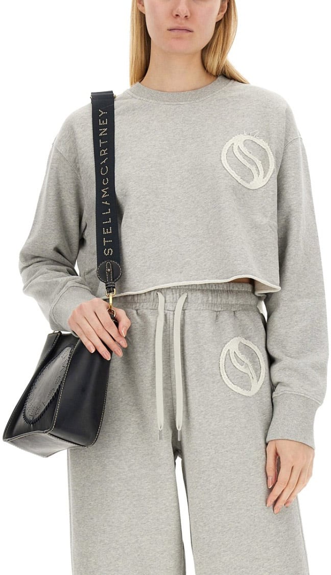 Stella McCartney Cropped Grey Sweatshirt With Subtle Logo Grijs