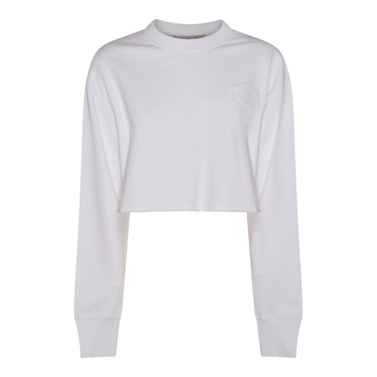 Stella McCartney Cropped White Sweater With Relaxed Fit And Embossed Logo Wit