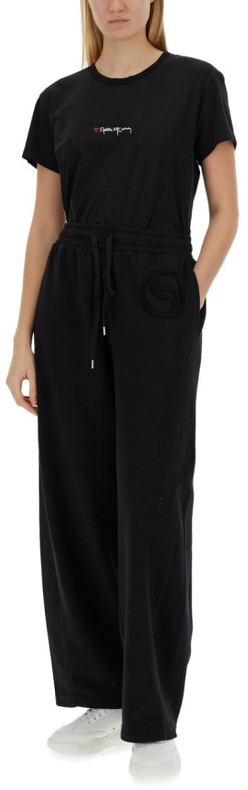 Stella McCartney Oversized Black T-Shirt With Subtle Logo Detail Zwart