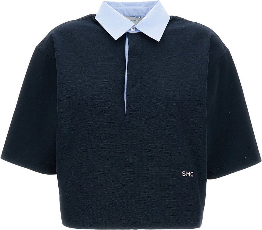 Stella McCartney Cropped Polo Shirt with Oversized Fit and Classic Pique Texture Zwart