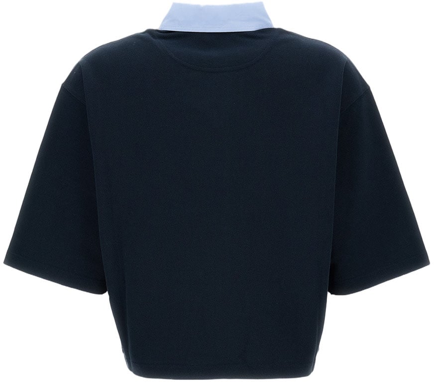 Stella McCartney Cropped Polo Shirt with Oversized Fit and Classic Pique Texture Zwart