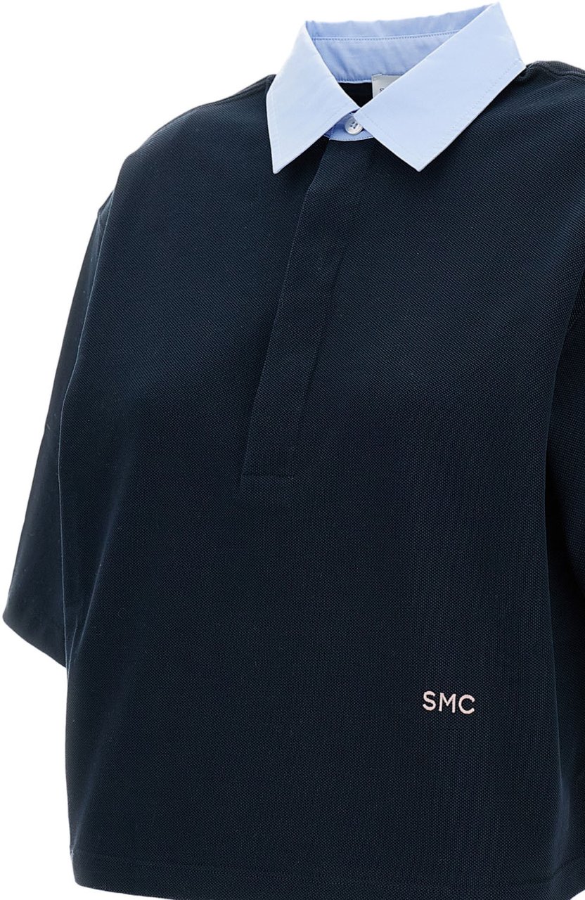 Stella McCartney Cropped Polo Shirt with Oversized Fit and Classic Pique Texture Zwart