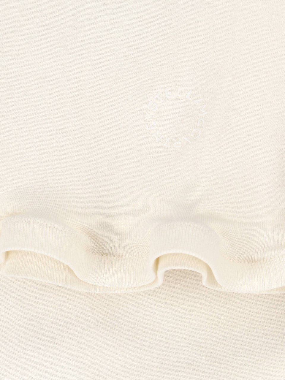 Stella McCartney Cream Ruffled Hem Cotton Jersey T-Shirt Neutraal