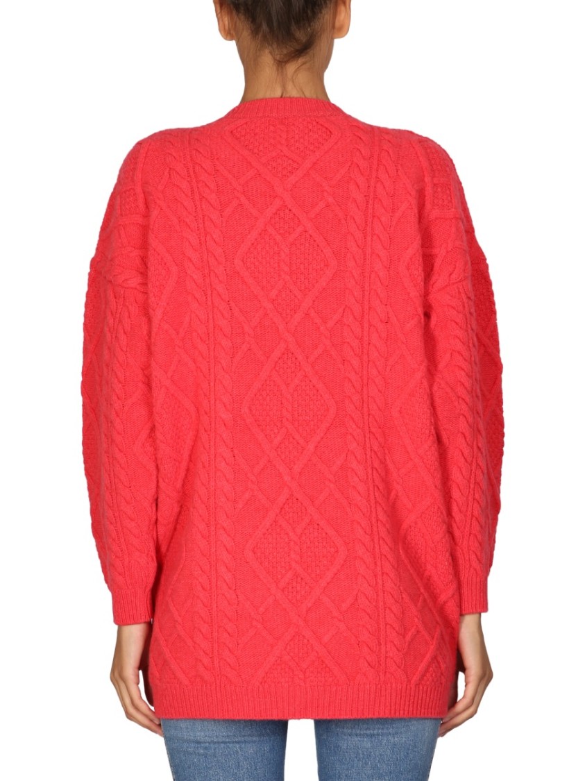 Stella McCartney Textured Cable Knit Wool Crew Neck Sweater Rood