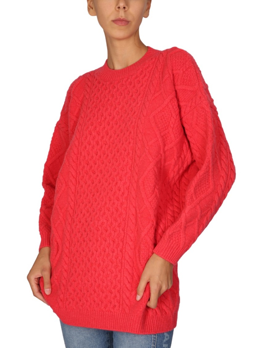 Stella McCartney Textured Cable Knit Wool Crew Neck Sweater Rood
