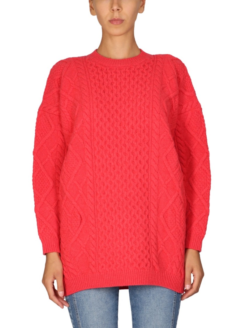 Stella McCartney Textured Cable Knit Wool Crew Neck Sweater Rood