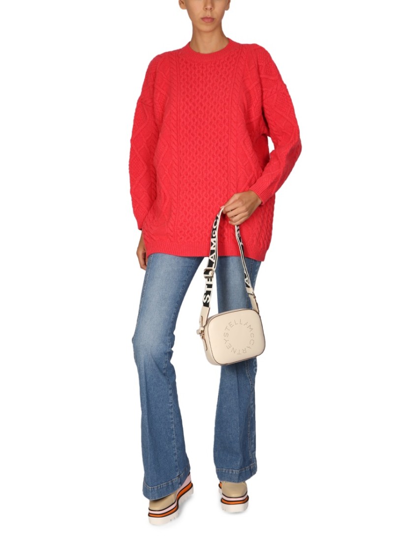 Stella McCartney Textured Cable Knit Wool Crew Neck Sweater Rood