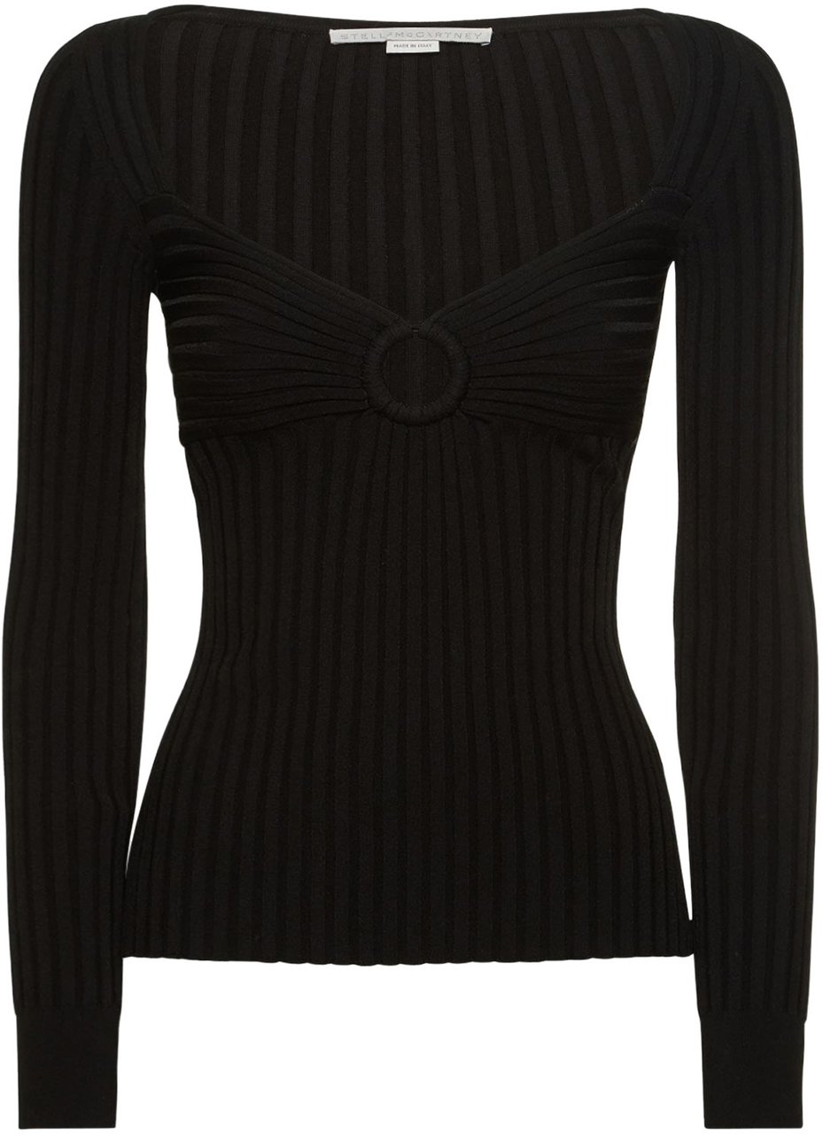 Stella McCartney Fitted black ribbed shirt Zwart