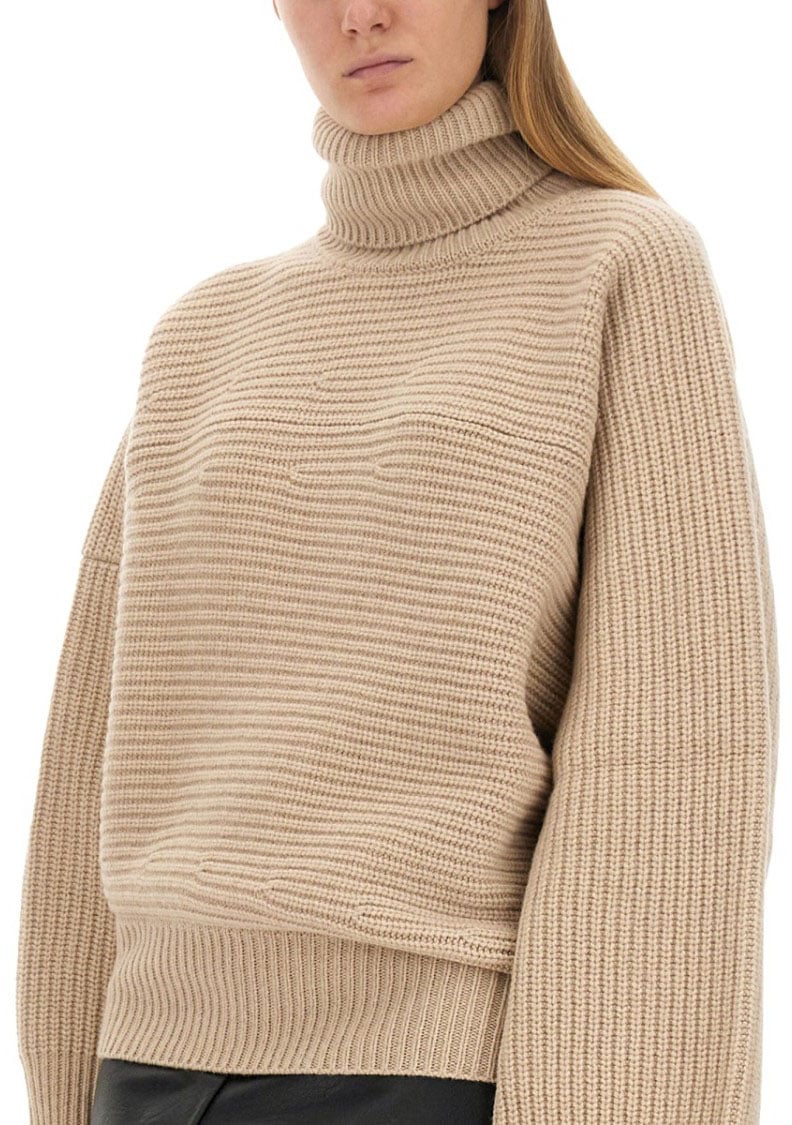 Stella McCartney Textured Knit Oversized Turtleneck Shirt Neutraal