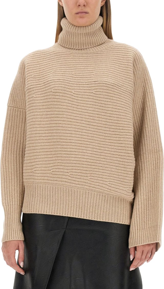 Stella McCartney Textured Knit Oversized Turtleneck Shirt Neutraal