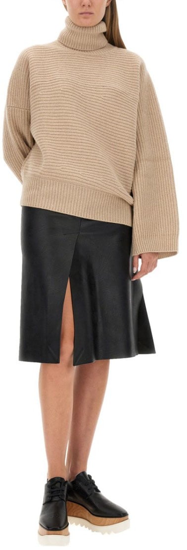 Stella McCartney Textured Knit Oversized Turtleneck Shirt Neutraal