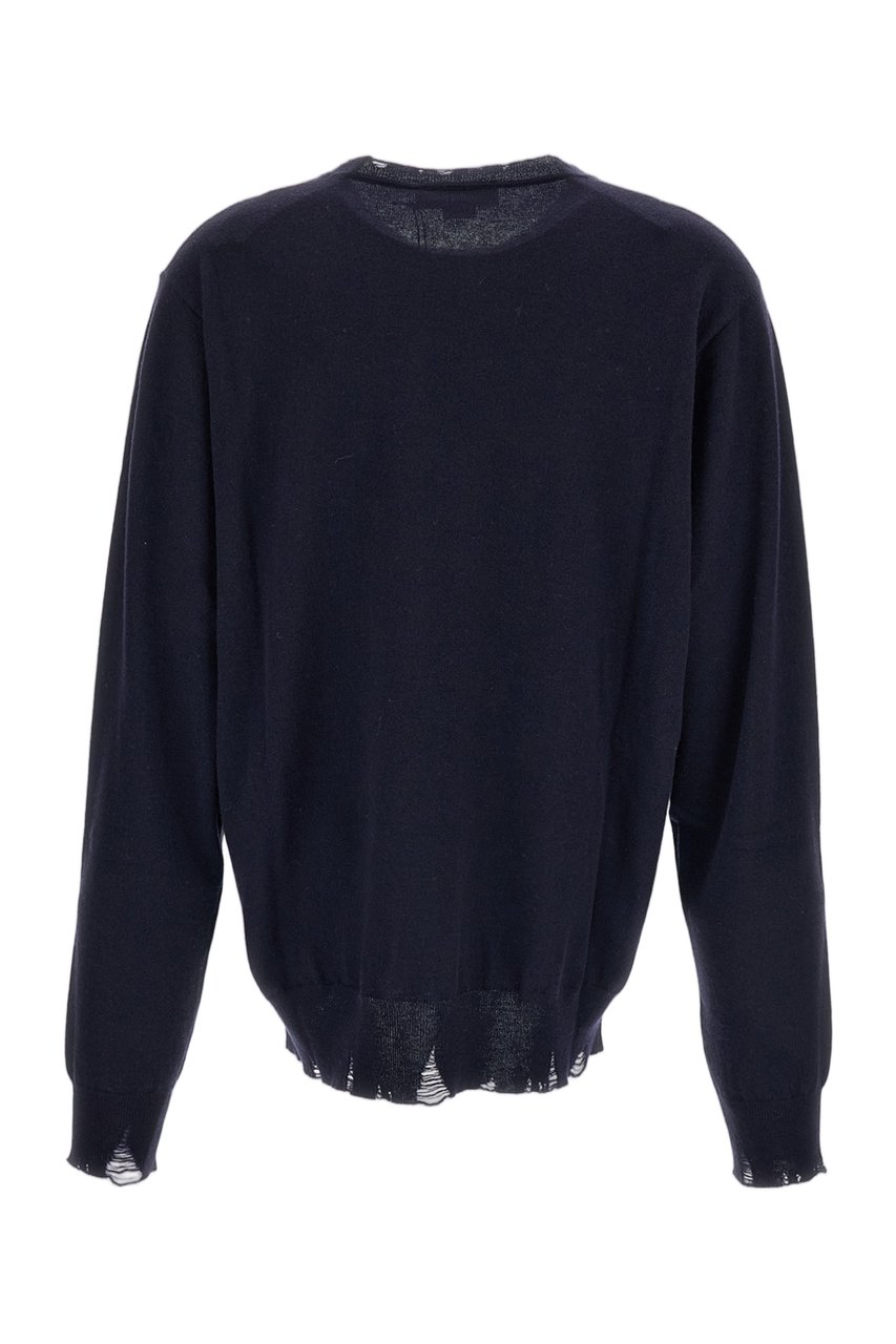 Stella McCartney Navy Blue Distressed Merino Wool Sweater Blauw