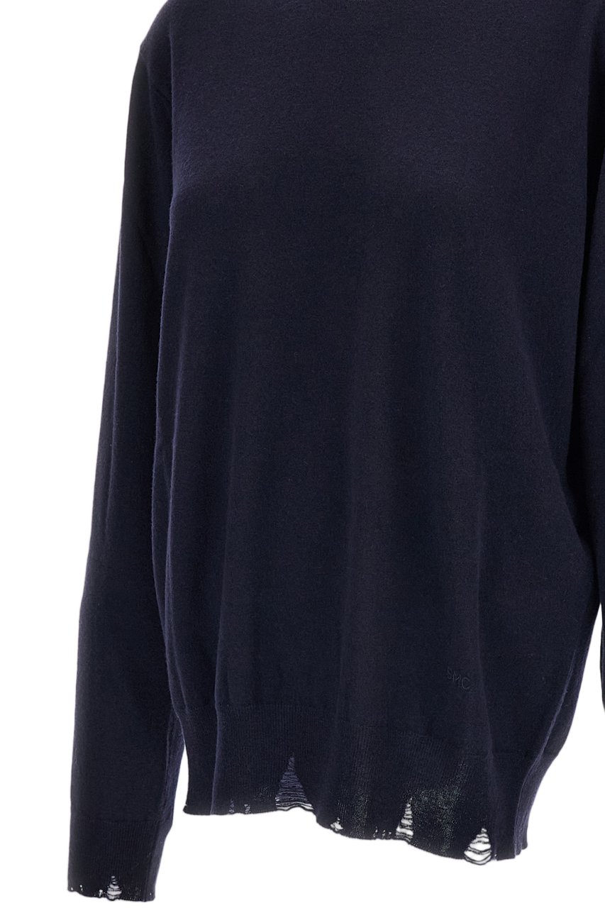 Stella McCartney Navy Blue Distressed Merino Wool Sweater Blauw
