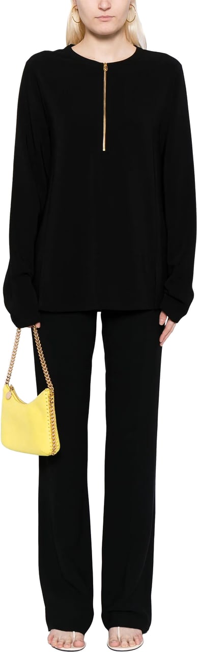 Stella McCartney Black Iconic Zip Detailed Viscose Top Zwart