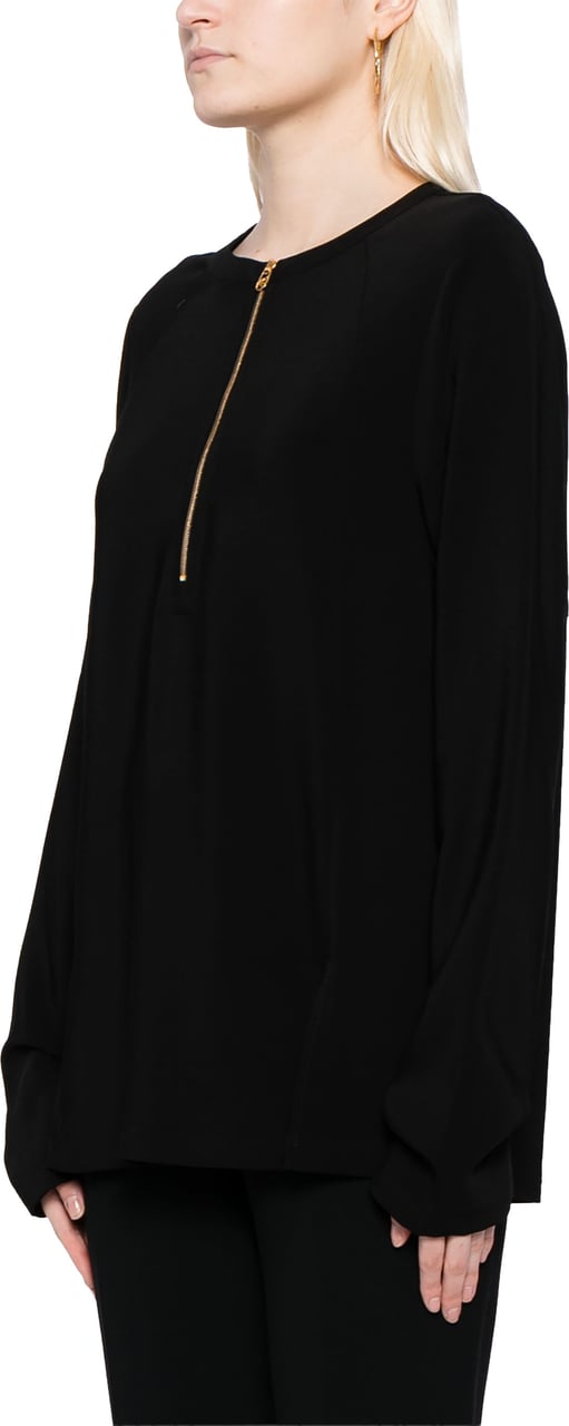 Stella McCartney Black Iconic Zip Detailed Viscose Top Zwart