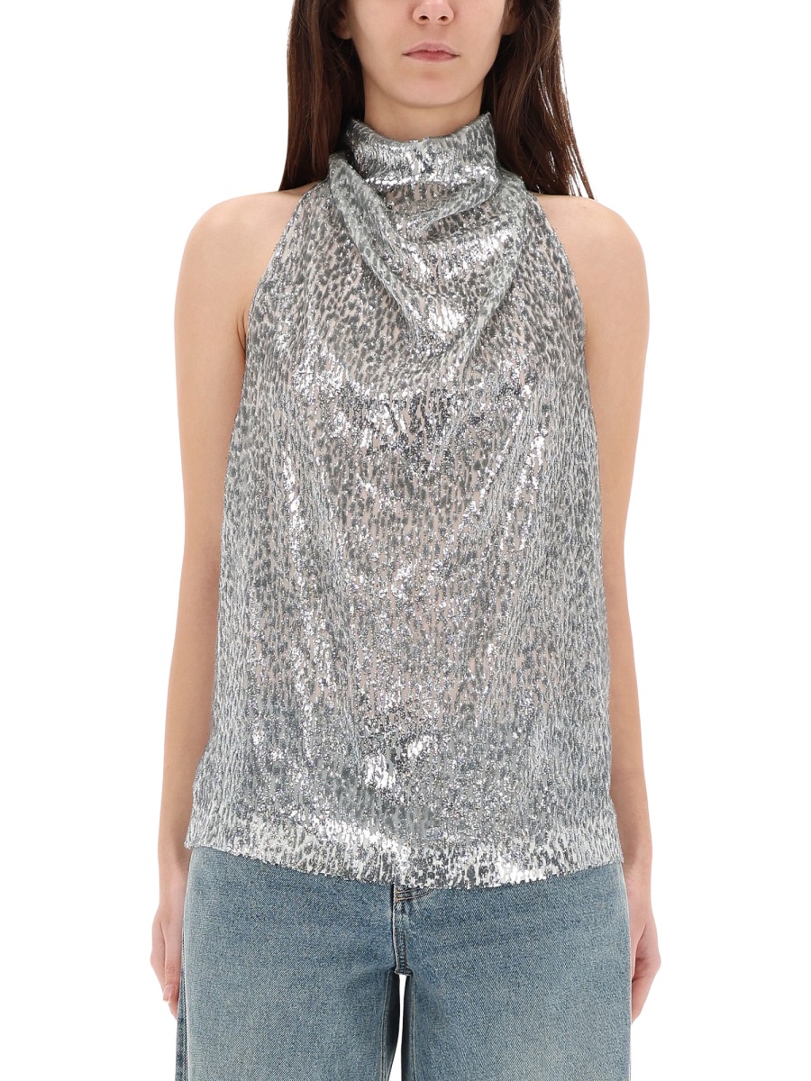 Stella McCartney Fil Coupe Shimmering Animal Print Silk Tank Top Grijs