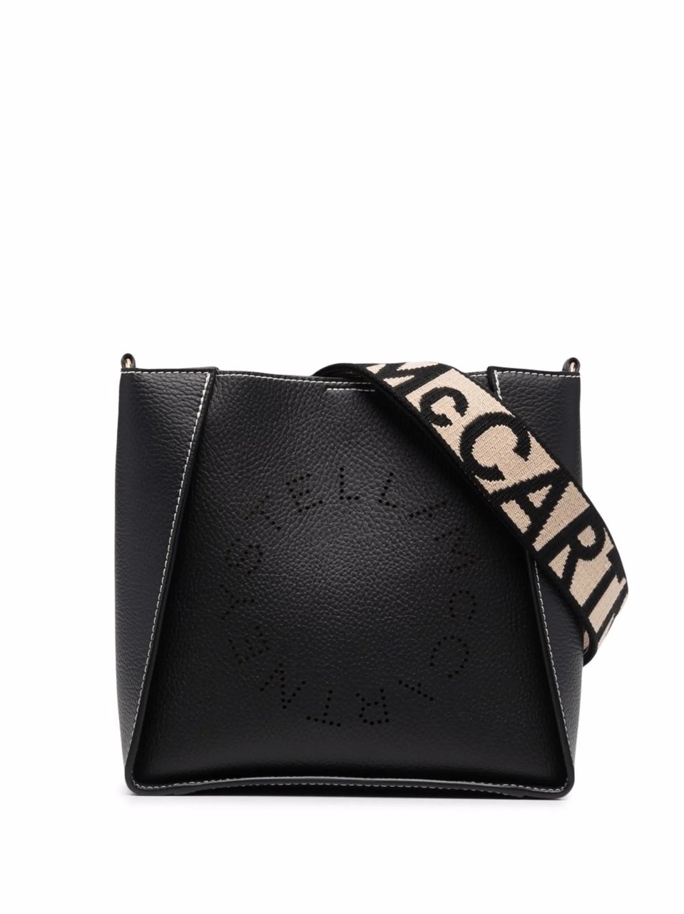 Stella McCartney Black Polyamide Perforated Logo Tote Bag Zwart