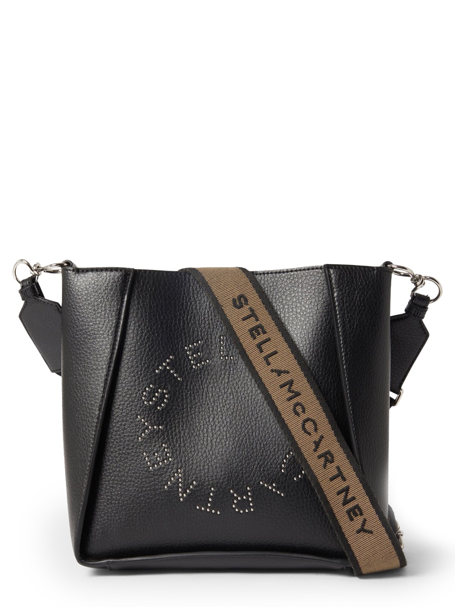 Stella McCartney Structured Perforated Logo Shoulder Bag Zwart