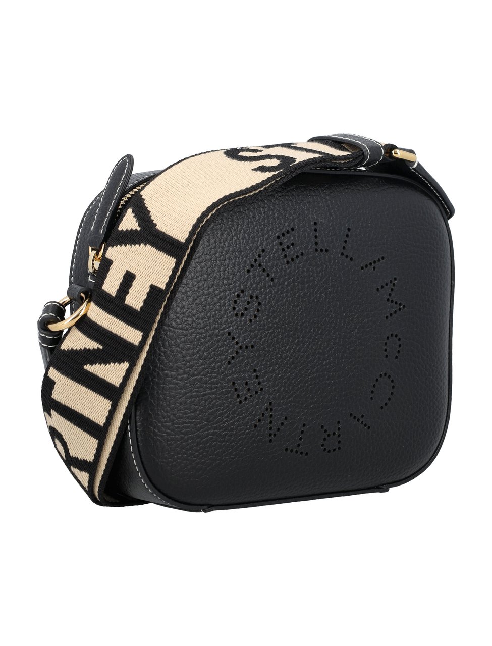 Stella McCartney Logo Camera Bag Embossed Grainy Alter Ma Nero Zwart
