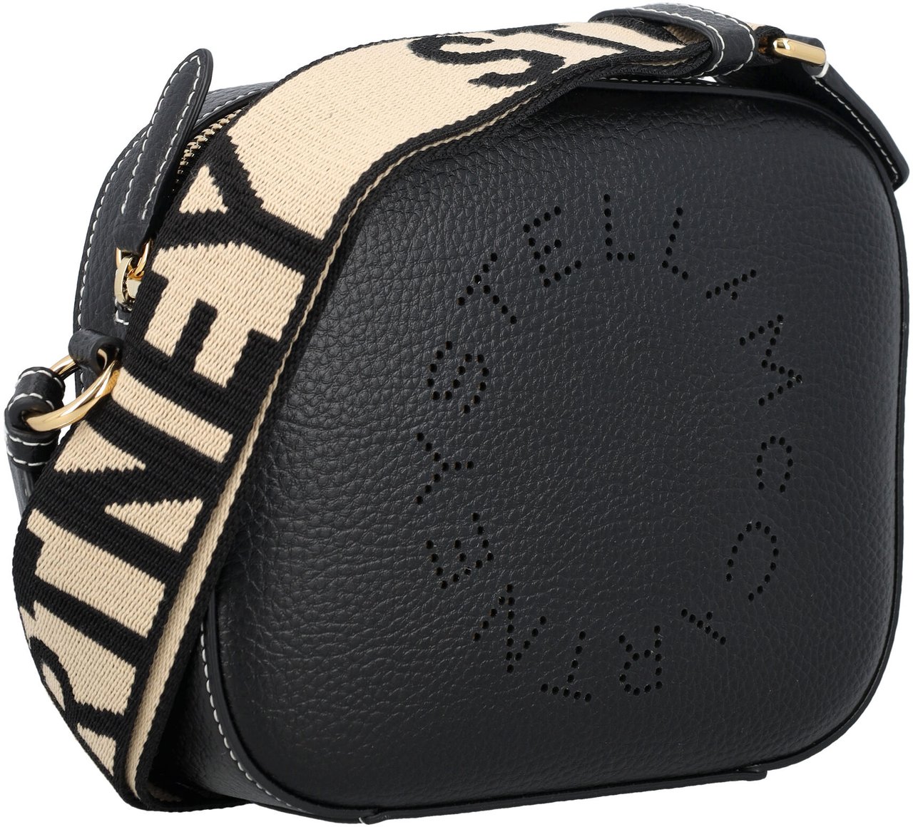 Stella McCartney Logo Camera Bag Embossed Grainy Alter Ma Nero Zwart