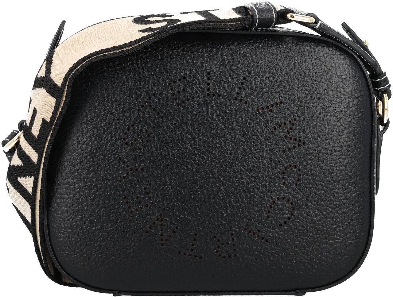 Stella McCartney Logo Camera Bag Embossed Grainy Alter Ma Nero Zwart