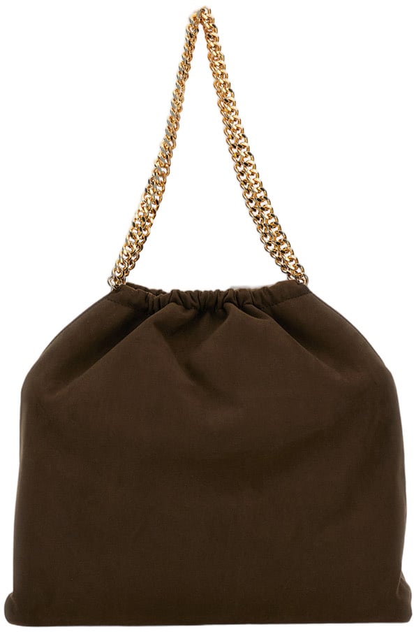 Stella McCartney Brown Polyester Chain Gathered Shoulder Bag Zwart