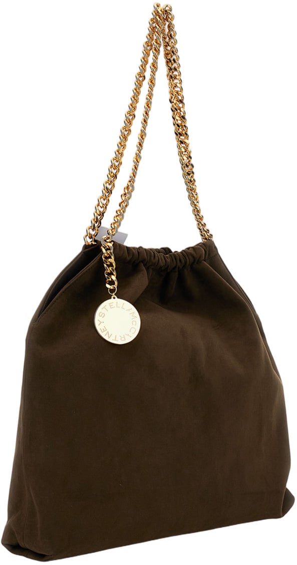 Stella McCartney Brown Polyester Chain Gathered Shoulder Bag Zwart