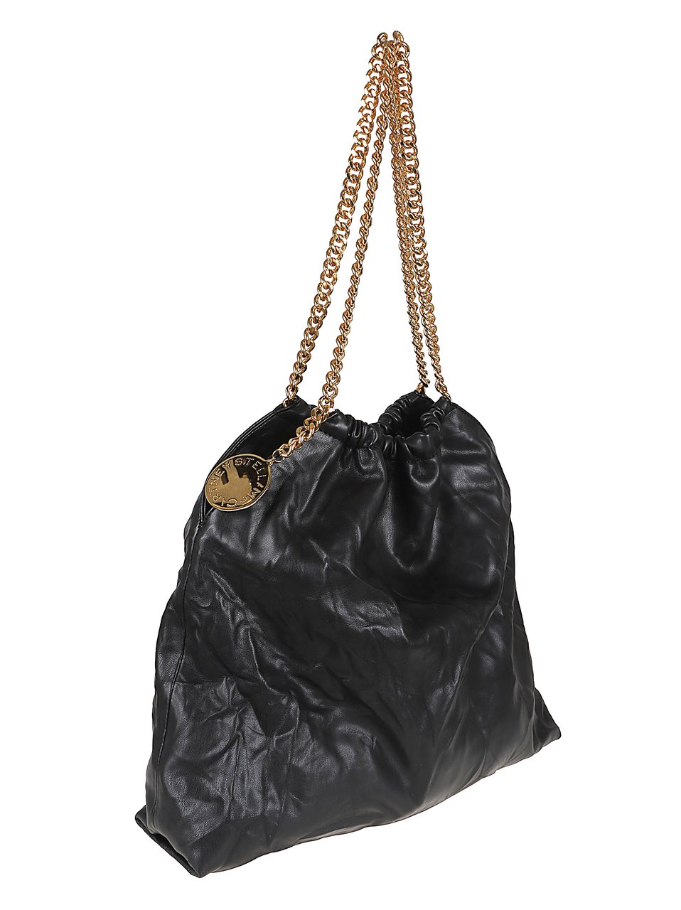 Stella McCartney Medium Drawstring Tote Bag with Crinkled Texture Zwart