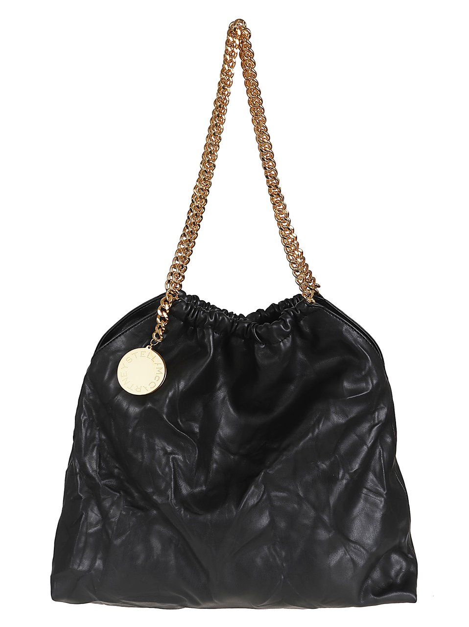 Stella McCartney Medium Drawstring Tote Bag with Crinkled Texture Zwart