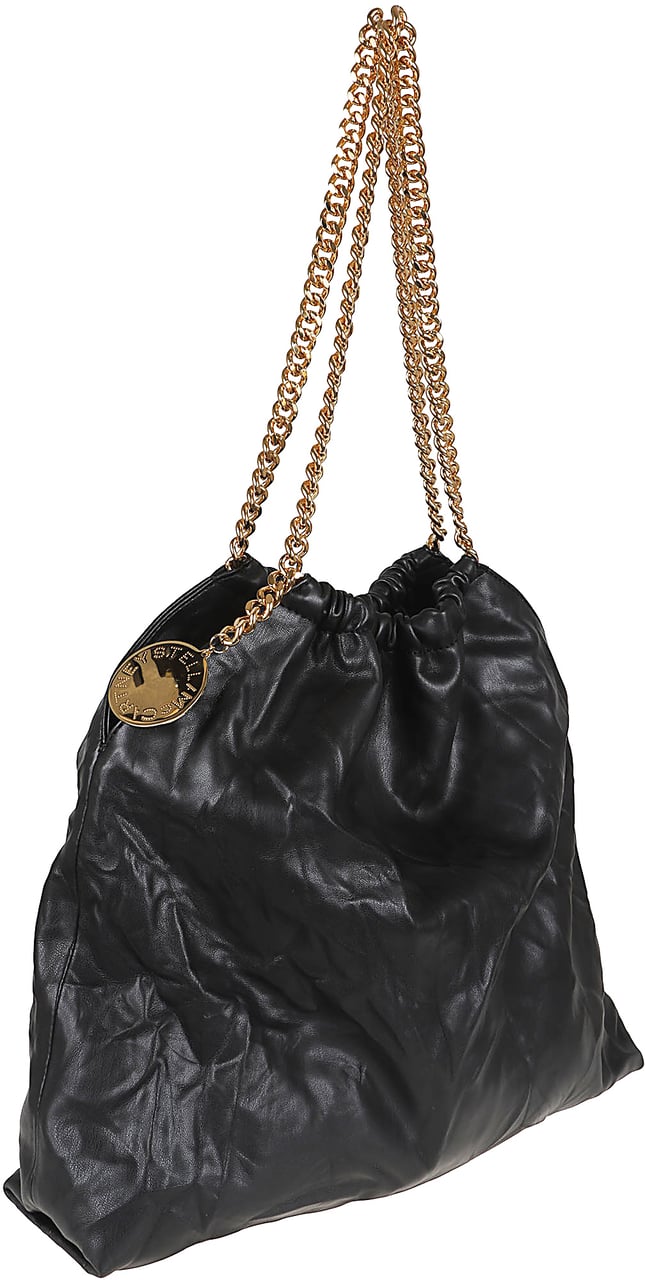STELLA McCARTNEY Falabella Medium Drawstring Crinkled Alter Mat Zwart